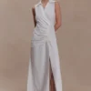Dante Ruched Linen Midi Dress – White