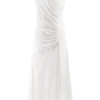 Dante Ruched Linen Midi Dress – White