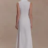 Dante Ruched Linen Midi Dress – White
