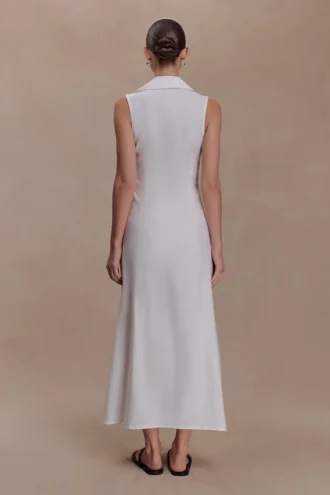 Dante Ruched Linen Midi Dress – White