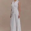 Dante Ruched Linen Midi Dress – White