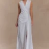 Dante Ruched Linen Midi Dress – White