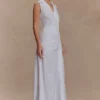Dante Ruched Linen Midi Dress – White