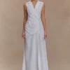 Dante Ruched Linen Midi Dress – White