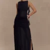 Daria Draped Chiffon Maxi Dress – Black