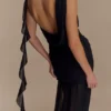Daria Draped Chiffon Maxi Dress – Black