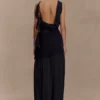 Daria Draped Chiffon Maxi Dress – Black