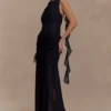 Daria Draped Chiffon Maxi Dress – Black