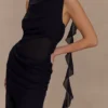 Daria Draped Chiffon Maxi Dress – Black