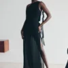 Daria Draped Chiffon Maxi Dress – Black
