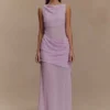 Daria Draped Chiffon Maxi Dress – Light Lilac