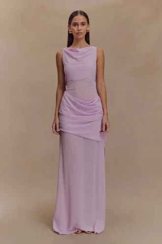 Daria Draped Chiffon Maxi Dress – Light Lilac