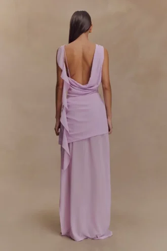 Daria Draped Chiffon Maxi Dress – Light Lilac