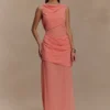 Daria Draped Chiffon Maxi Dress – Pastel Nectarine