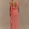 Daria Draped Chiffon Maxi Dress – Pastel Nectarine