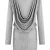 Darius Diamante Cowl Mini Dress – Silver