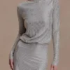Darius Diamante Cowl Mini Dress – Silver