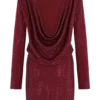 Darius Diamante Cowl Mini Dress – Wine