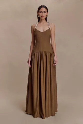 Darling Linen Maxi Dress – Chocolate