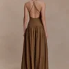 Darling Linen Maxi Dress – Chocolate
