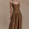 Darling Linen Maxi Dress – Chocolate