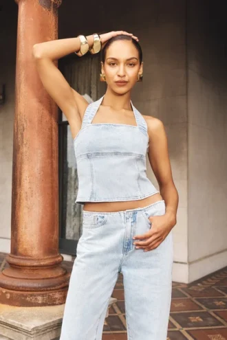 Dayna Denim Halter Top – Light Blue