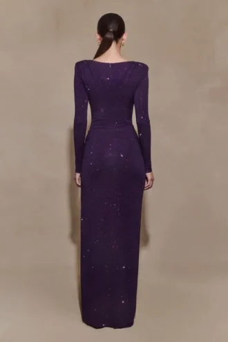 Deanna Long Sleeve Diamante Maxi Dress – Purple