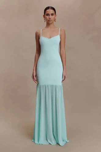 Deanne Bandage And Chiffon Knit Maxi Dress – Blue