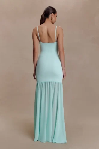 Deanne Bandage And Chiffon Knit Maxi Dress – Blue