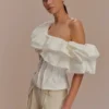 Debbie One Shoulder Bubble Top – White Debbie One Shoulder Bubble Top – White