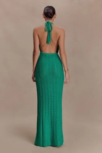 Deeliah Halterneck Crochet Maxi Dress – Emerald