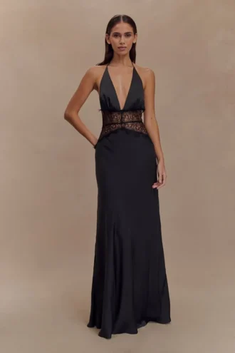 Dinah Lace And Satin Maxi Dress – Black