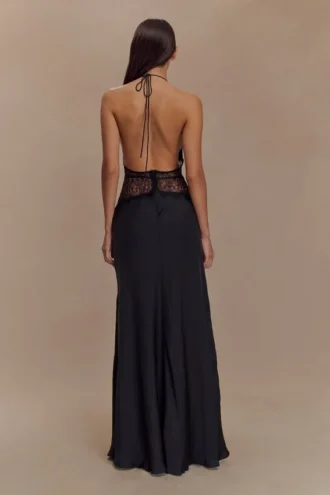 Dinah Lace And Satin Maxi Dress – Black