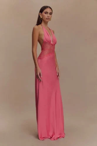 Dinah Lace And Satin Maxi Dress – Blush Rose