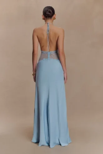 Dinah Lace And Satin Maxi Dress – Cornflower Blue