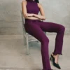Diya Ribbed High Waisted Pants With Wire Hem – Plum Diya Ribbed High Waisted Pants With Wire Hem – Plum