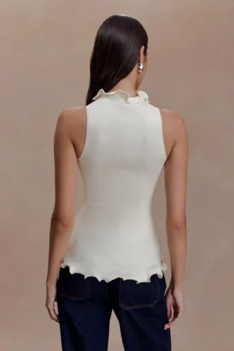 Diya Ribbed Sleeveless Top With Wire Hem – Ivory