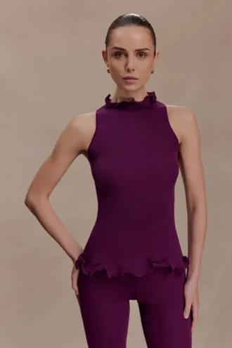 Diya Ribbed Sleeveless Top With Wire Hem – Plum