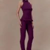 Diya Ribbed High Waisted Pants With Wire Hem – Plum Diya Ribbed High Waisted Pants With Wire Hem – Plum