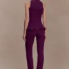 Diya Ribbed High Waisted Pants With Wire Hem – Plum Diya Ribbed High Waisted Pants With Wire Hem – Plum
