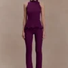 Diya Ribbed High Waisted Pants With Wire Hem – Plum Diya Ribbed High Waisted Pants With Wire Hem – Plum
