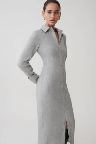 Dorian Fitted Shirt Midi Dress – Charcoal Marle