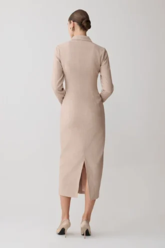 Dorian Fitted Shirt Midi Dress – Wheat Marle