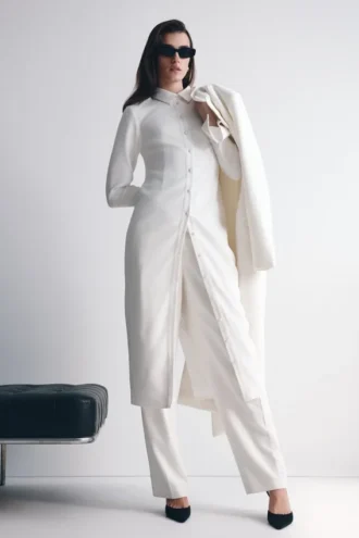 Dorian Fitted Shirt Midi Dress – White