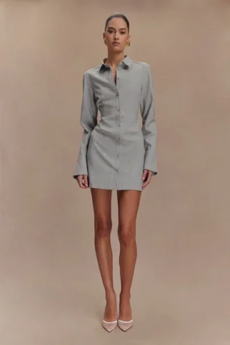 Dorian Fitted Shirt Mini Dress – Charcoal Marle