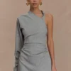 Dorian Twist Shoulder Mini Dress – Charcoal Marle Dorian Twist Shoulder Mini Dress – Charcoal Marle