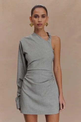 Dorian Twist Shoulder Mini Dress – Charcoal Marle