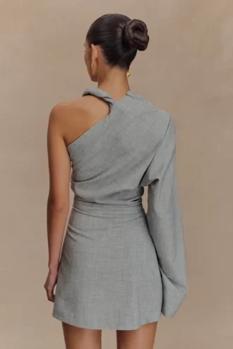 Dorian Twist Shoulder Mini Dress – Charcoal Marle