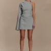 Dorian Twist Shoulder Mini Dress – Charcoal Marle Dorian Twist Shoulder Mini Dress – Charcoal Marle