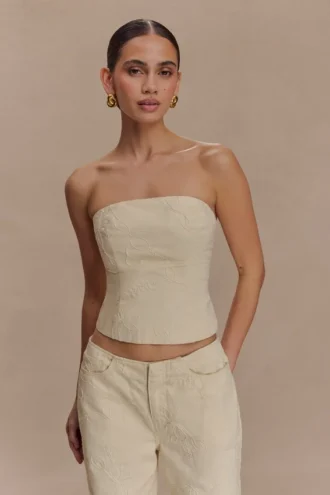 Ebony Embroidered Denim Corset – Cream
